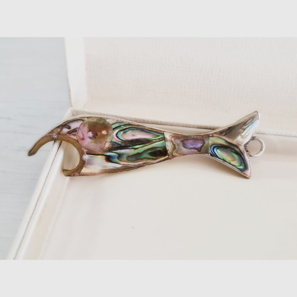 Vintage Silver Mexican Abalone Alpaca Bottle Opener Pendant